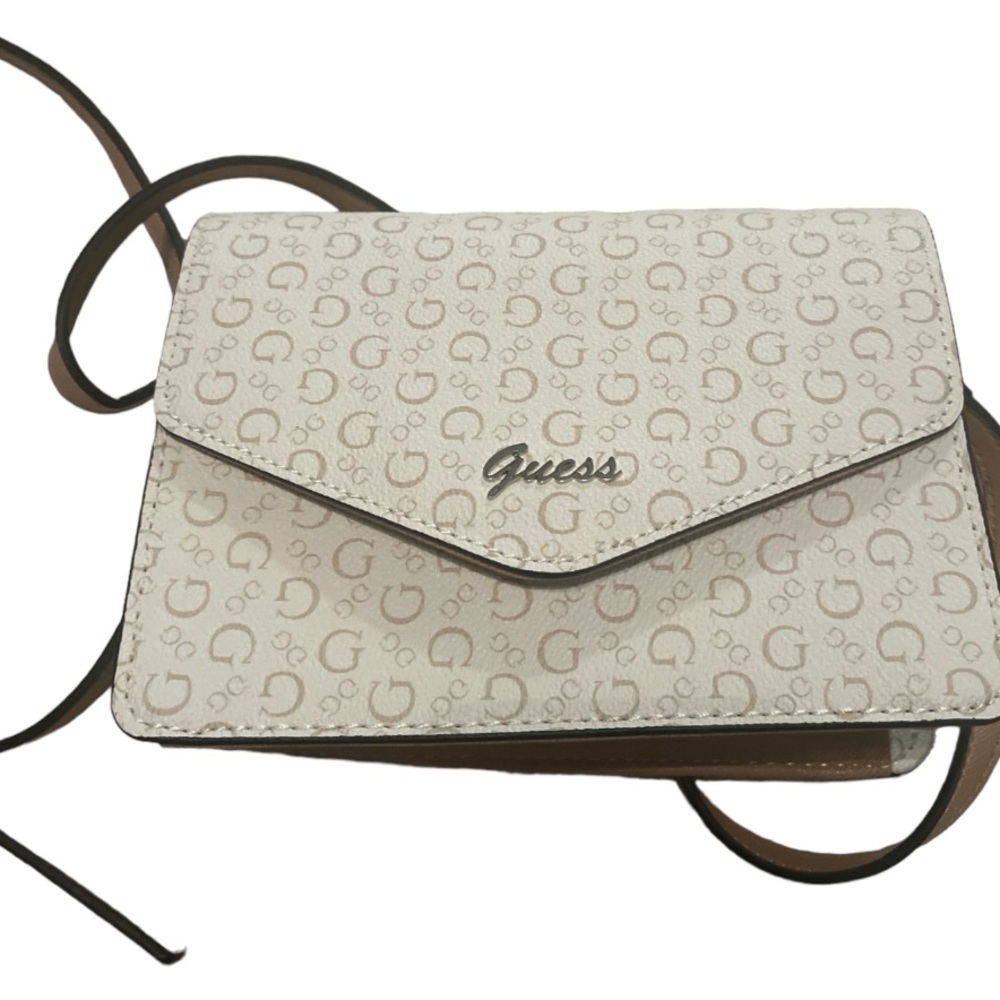 Guess Crossbody Monogram Beige Faux Leather New without tag